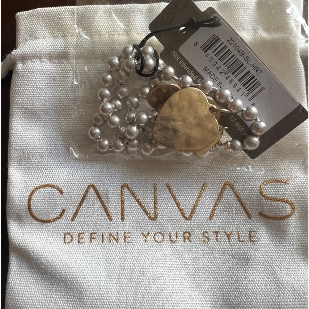 Canvas silver double beaded heart charm bracelet with heart in worn gold - NWT - Picture 7 of 7